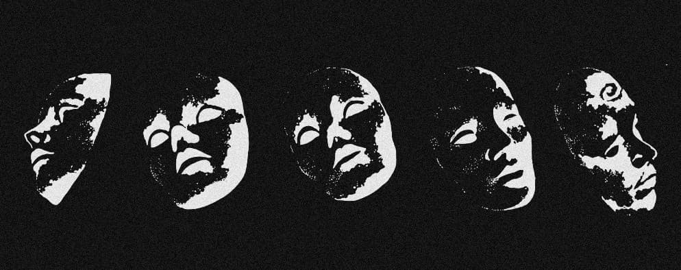 Stylised face studies in black and white